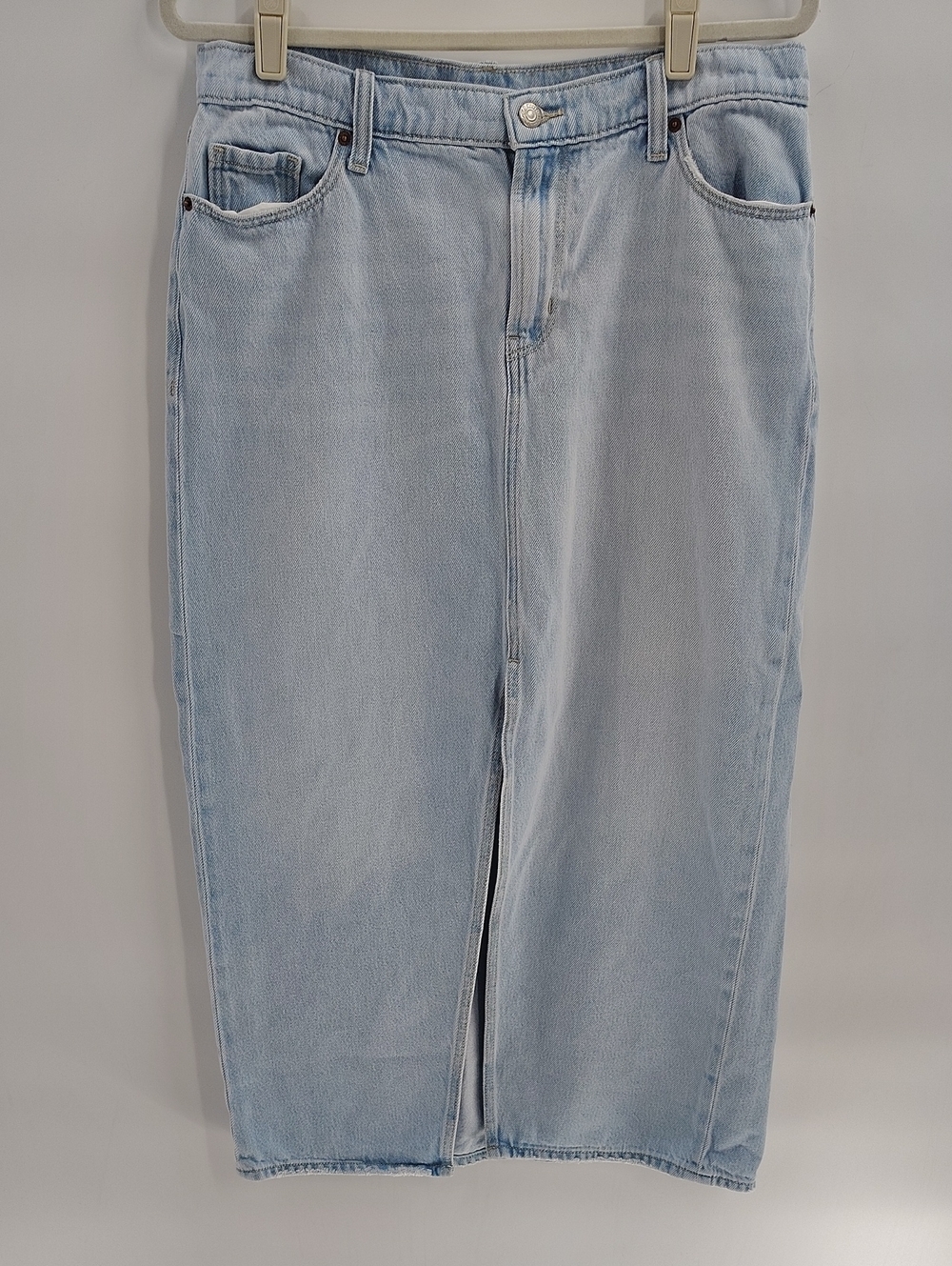 Old Navy Denim Skirt Size 10 High Front Slit Light Blue Drapey Denim